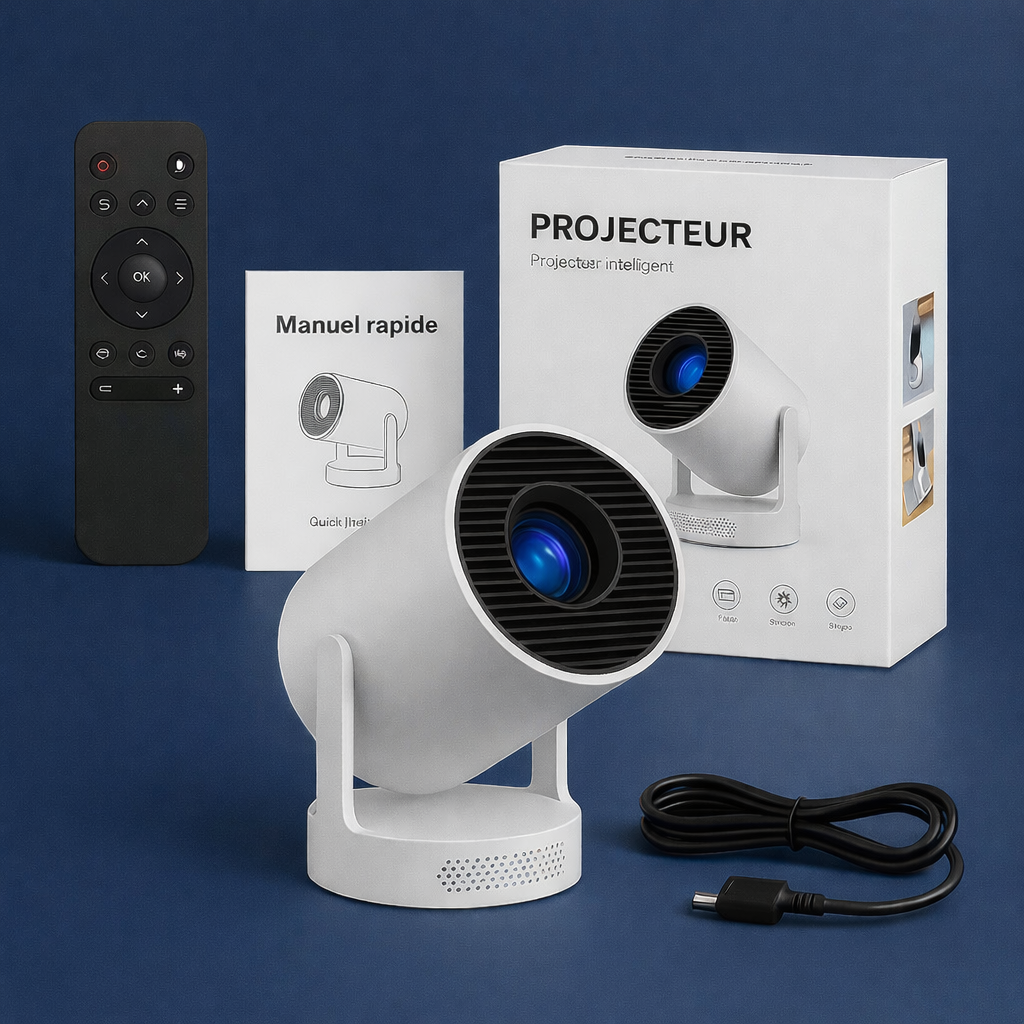 CinéMood™ – Vidéoprojecteur Android 11 Rotatif 360° Full HD 1080P