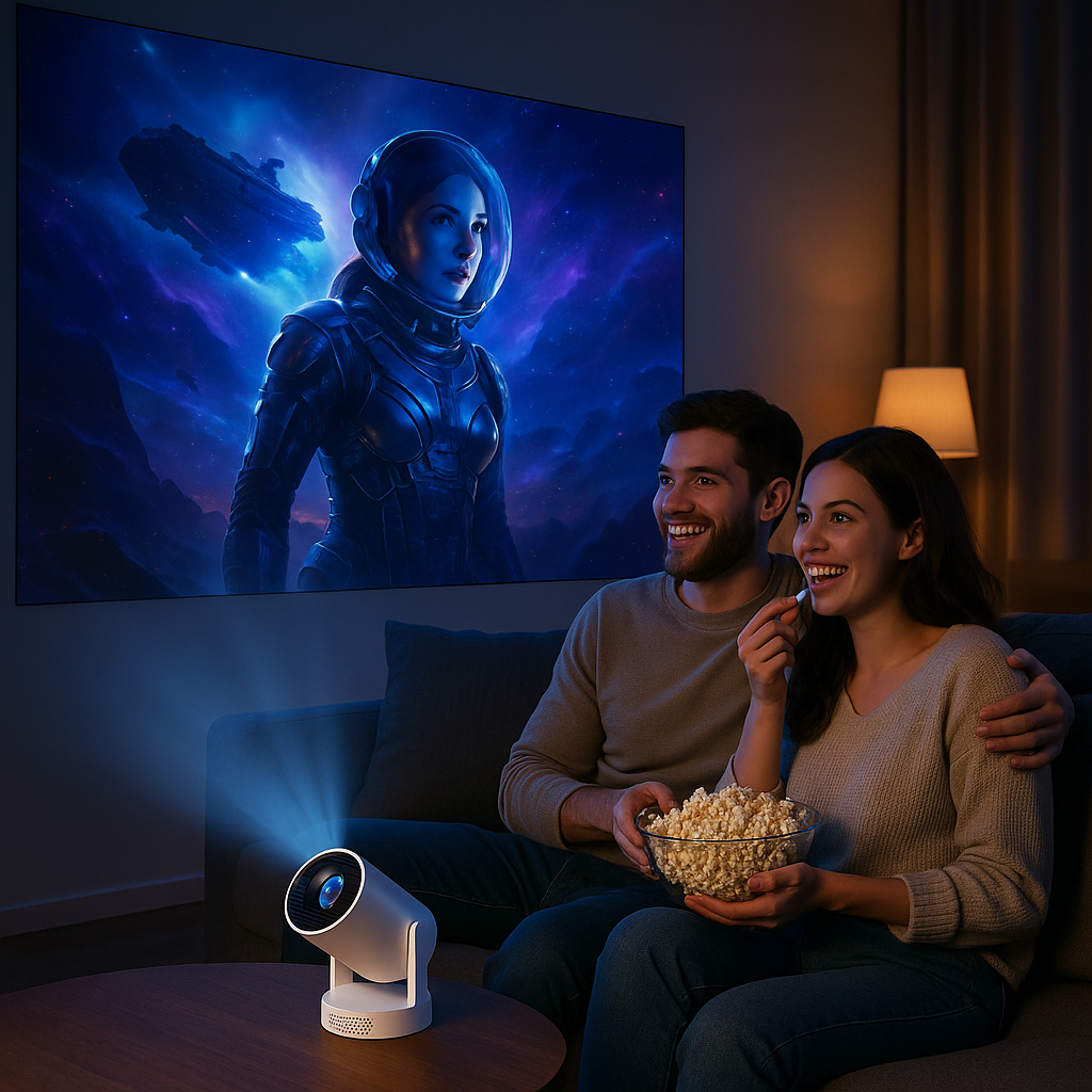 CINÉMOOD™ Mini Vidéoprojecteur Portable HD – Projecteur Compact 4K Supporté, Rotation 180°, Home Cinéma & Streaming