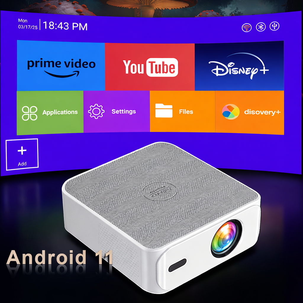 CINÉMOOD™ – Mini Vidéoprojecteur Portable Android | Compatible 4K | Écran Géant jusqu’à 300”