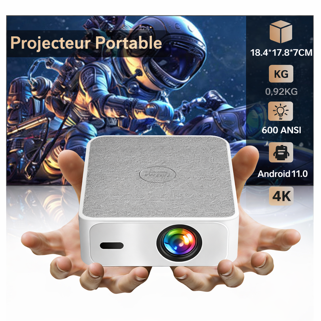 CINÉMOOD™ – Mini Vidéoprojecteur Portable Android | Compatible 4K | Écran Géant jusqu’à 300”
