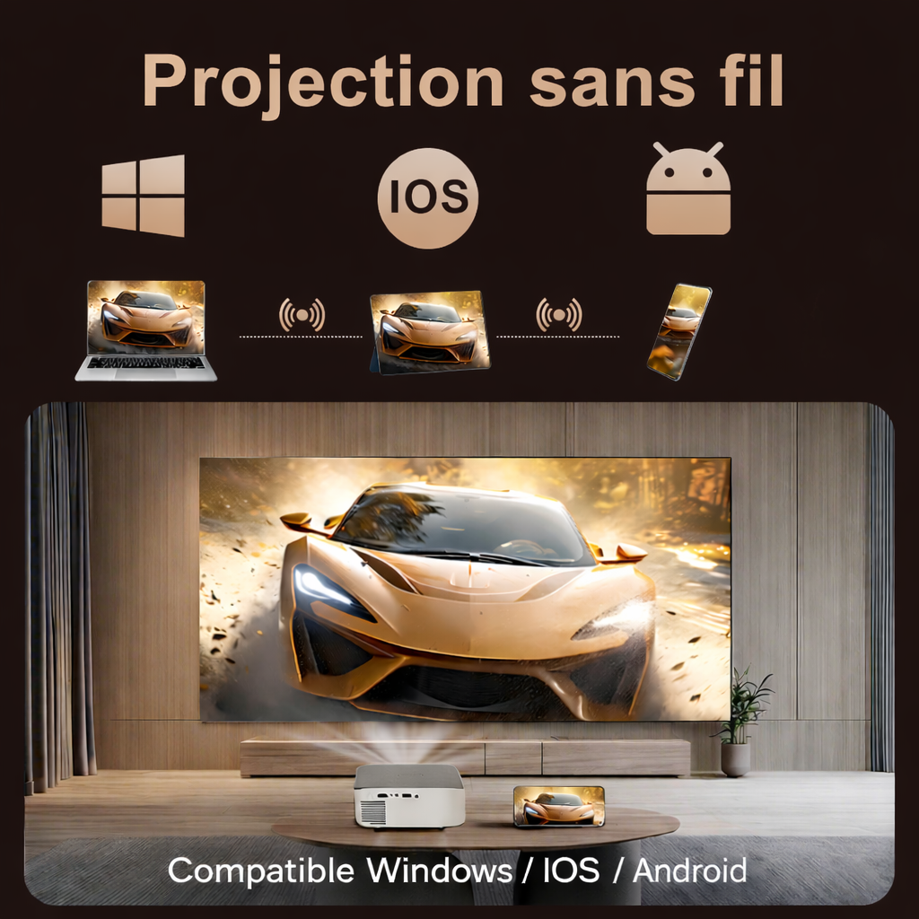 CINÉMOOD™ – Mini Vidéoprojecteur Portable Android | Compatible 4K | Écran Géant jusqu’à 300”